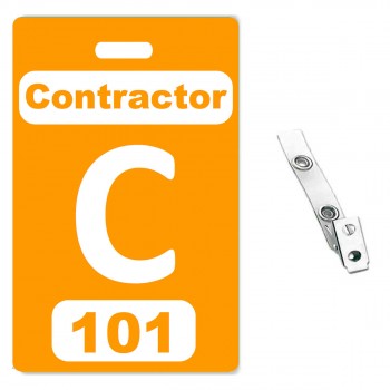 Custom Printed Numbered Orange PVC Contractor Badges - 10 pack